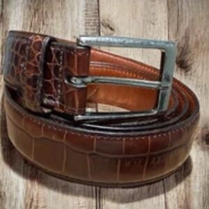 Cole Haan Dark Brown Croc-Pattern Belt